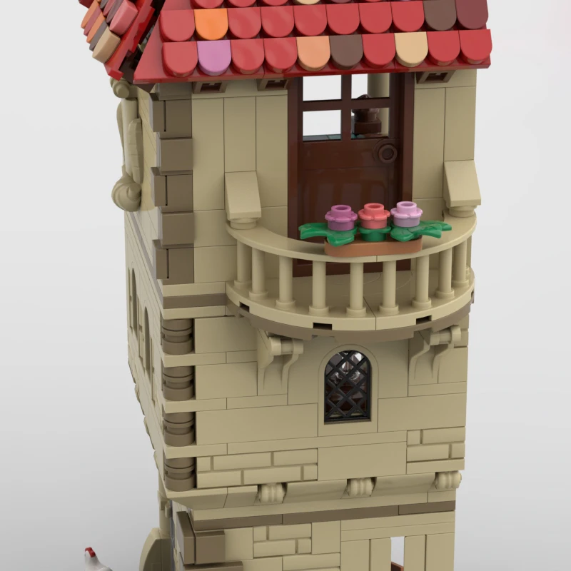 MOC-222046 Mittelalterliche Straße Ecke Baustein Modell Ziegel Turm Stil Multi Story Gebäude Partikel Set Kreative Geschenke 990P