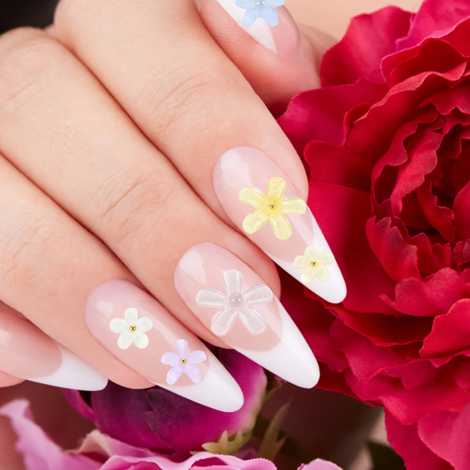 

Flower Nail naments Plastic Decorations Bride Accessories Nails Charm Summer 3D Egg Steel Bead Mix Nail Art