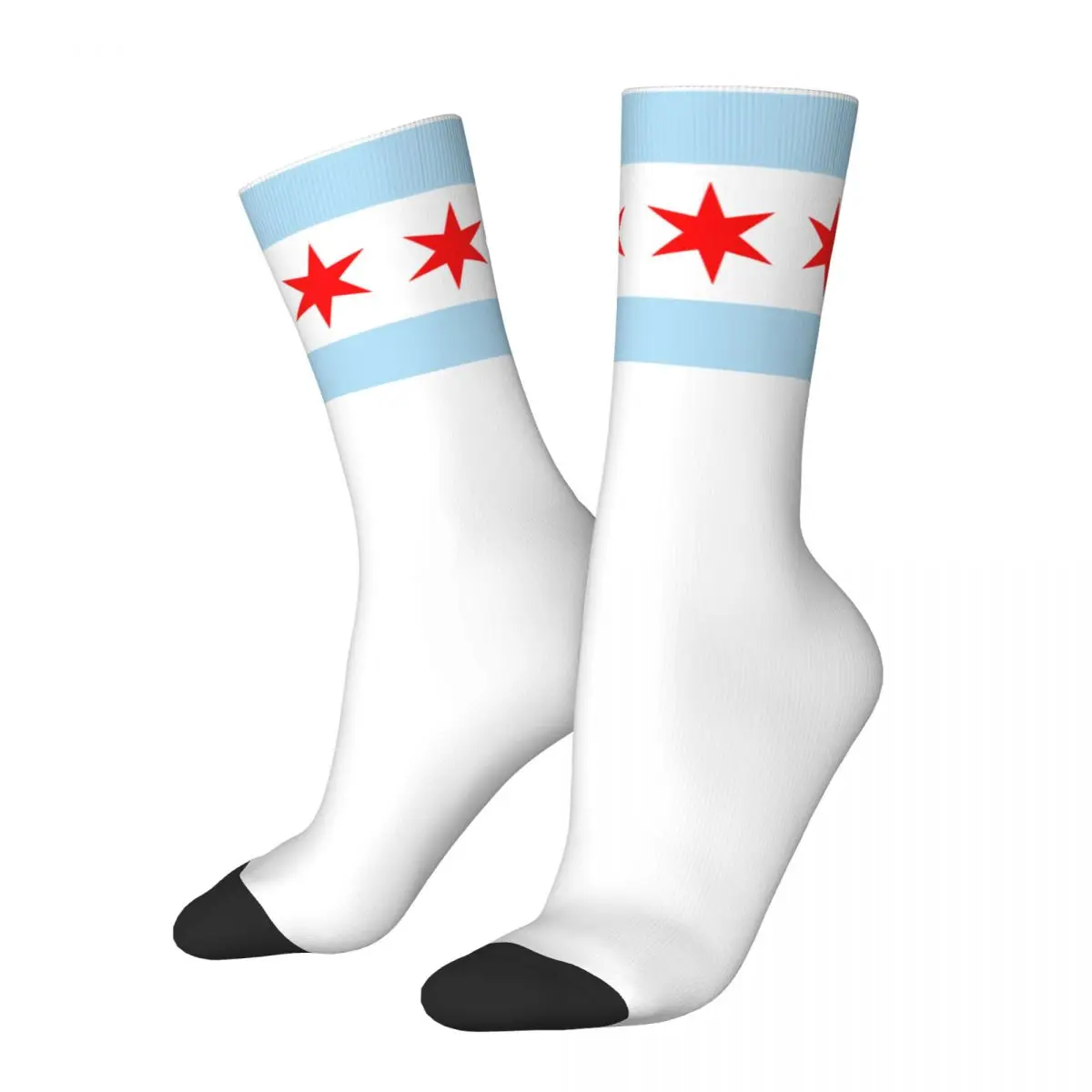 Cool Patriotic Flag Of Chicago Travel Football Socks Polyester Middle Tube Socks for Women Men Sweat Absorbing