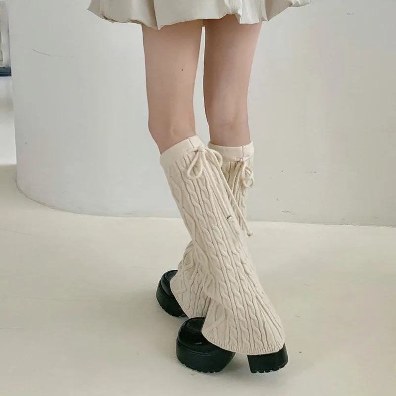 New Cable Knit Leg Warmers Slouchy Drawstring Tie Thick Thermal Winter Warm Boot Socks Cuffs for Women Cozy Knitted​