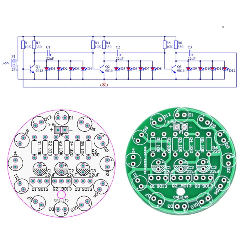 DIY Electronic Kit LED Round Water Lamp making Kit Triode Sports Light Parts Fun Welding Skill Training Soldering Practice