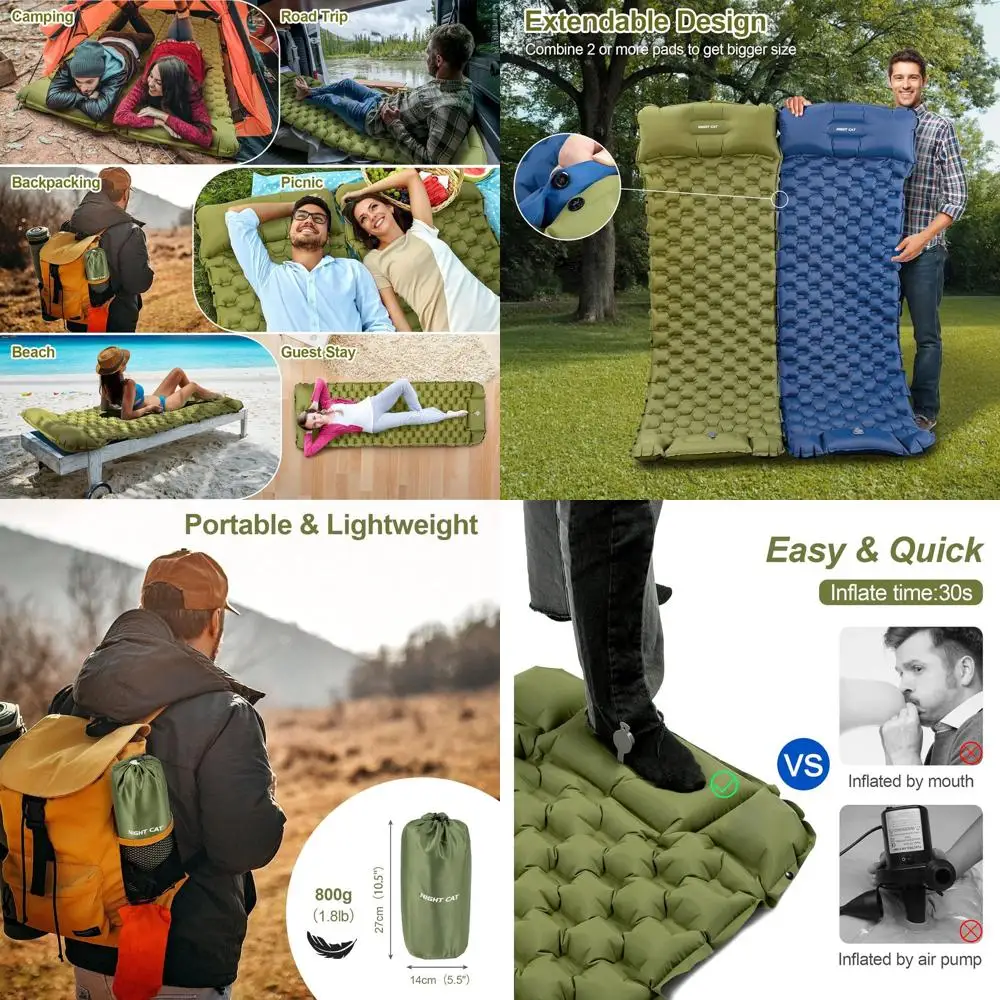 وسادة نوم قابلة للنفخ خفيفة للغاية مع وسادة ومضخة للقدم للتخييم وحقائب الظهر والمشي لمسافات طويلة - مريحة وصغيرة الحجم، 77 × 25 #1
