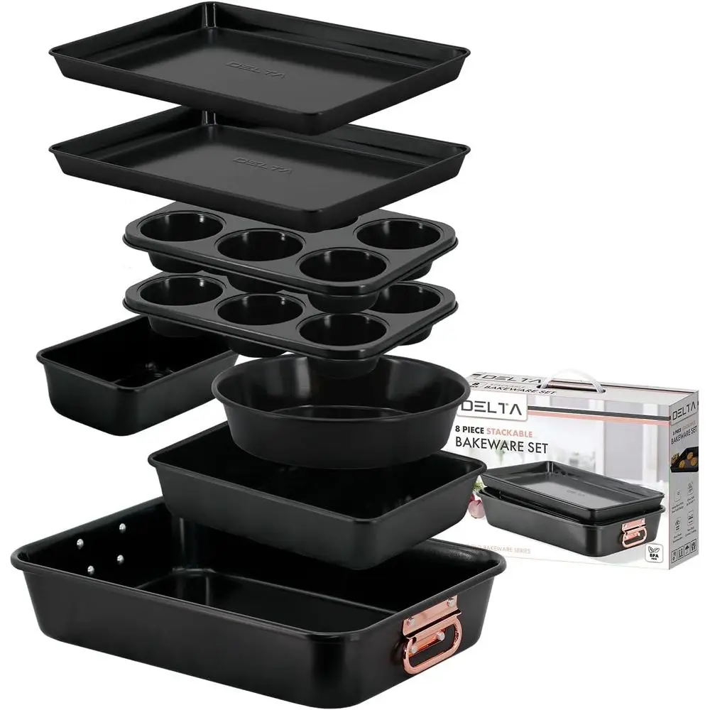 

Набор для выпечки из 8 предметов, выдерживает температуру до 450 градусов. ° В комплекте: формы для выпечки, противни для печенья, формы для хлеба, формы для запекания, круглые и квадратные формы, без BPA.