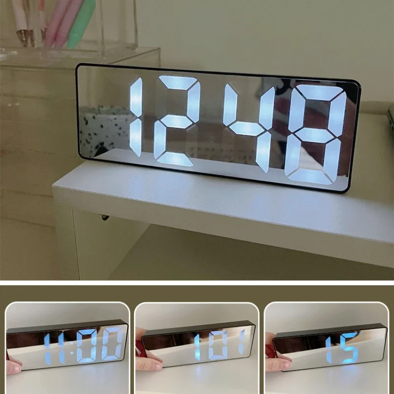 Nvarcher  Alarm clock, mirror digital  LED night light, silent desktop, bedside decoration, intelligent electronic clock