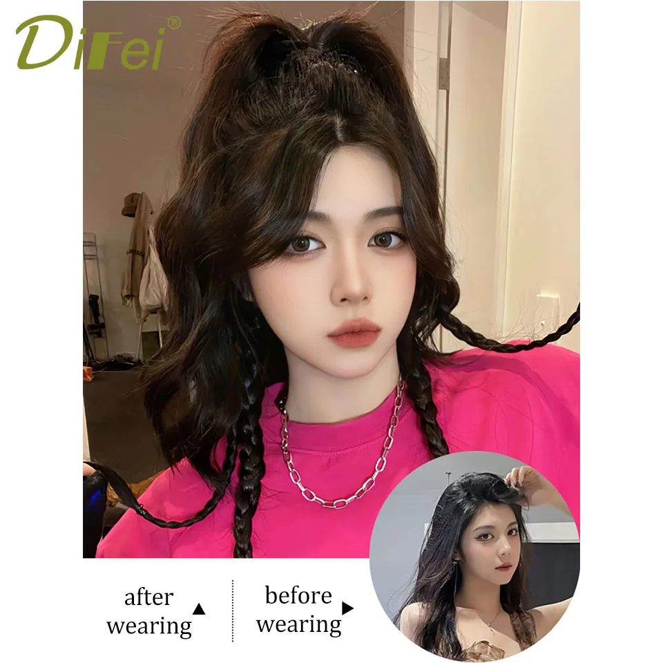 DIFEI Boxing Braid High Ponytail Synthetic Wig Female Millennium Spice Girl High Ponytail Boxing Braid Wig Half Ponytail Wig