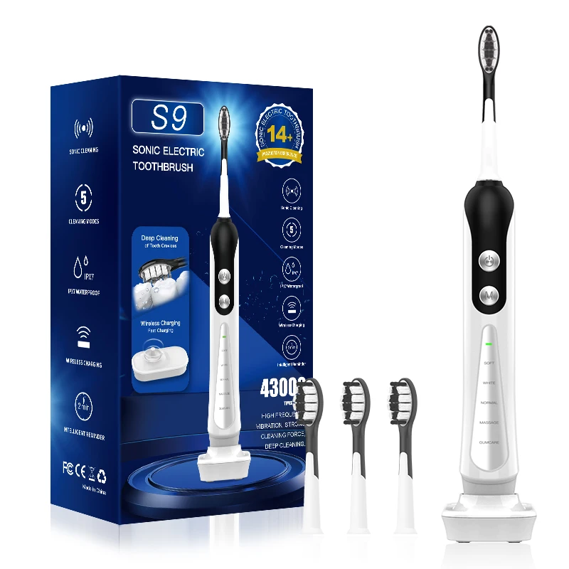 

Sonic Dental Electric Toothbrush with Wireless Charging Base 4 Heads 5 Modes Time Reminder High Frequency Vibration Waterproof