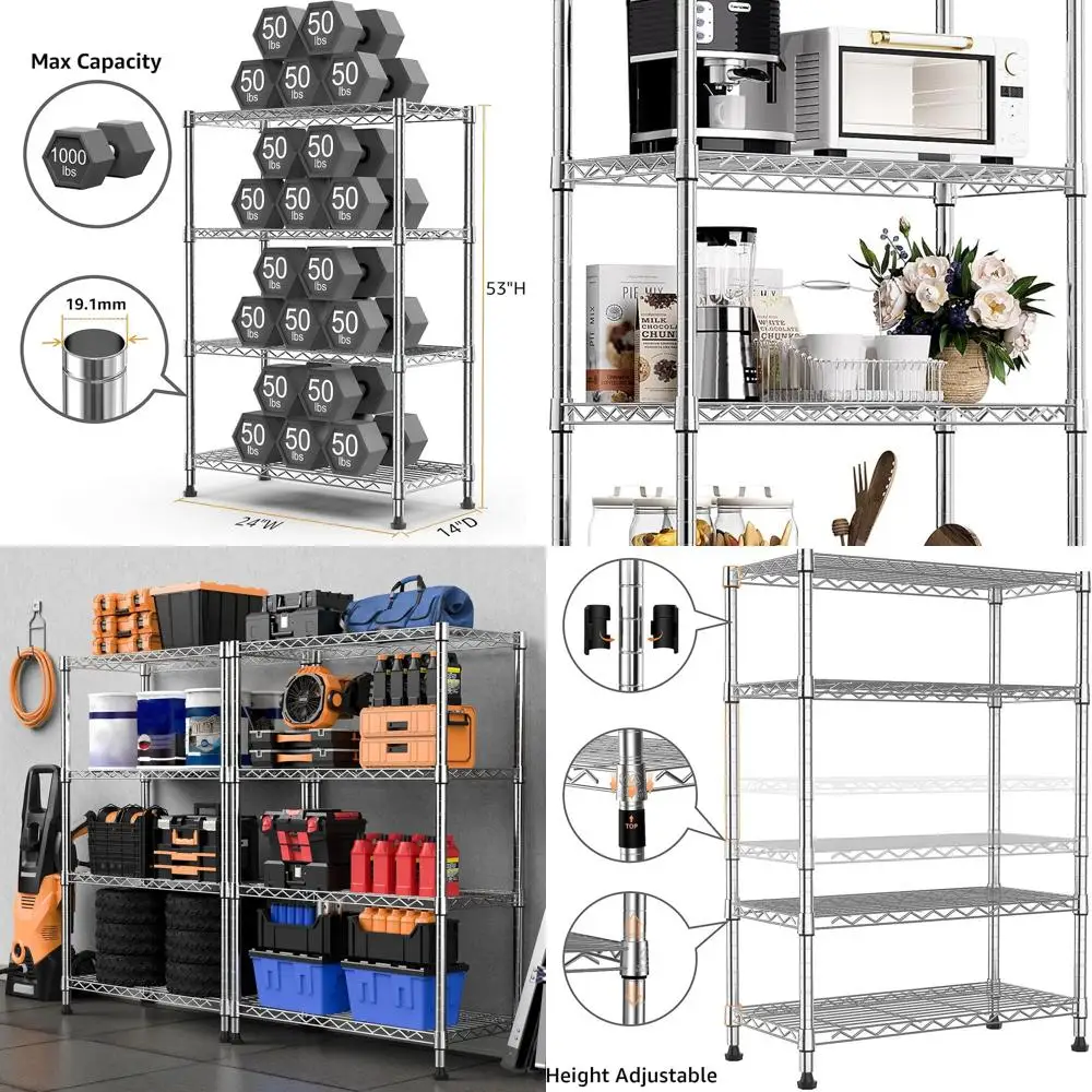 

4-Tier Steel Utility Shelving Unit - Chrome, 13.7D x 23.6W x 53.4H for Home, Kitchen, Office Storage