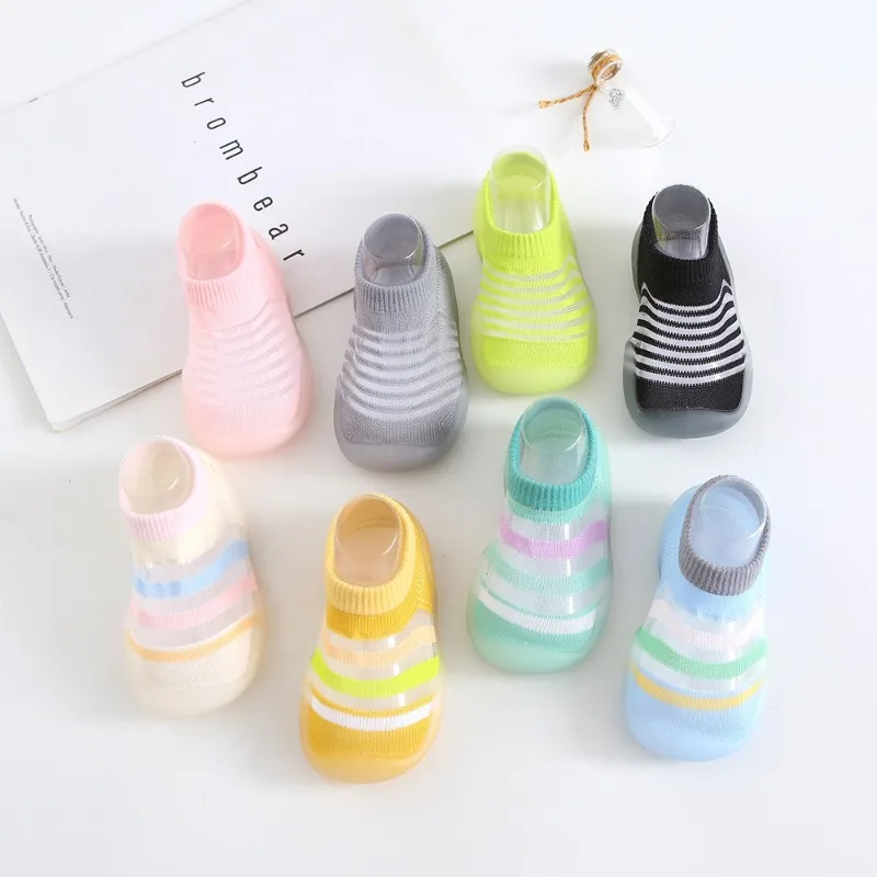 

Baby Socks Shoes Infant Toddler Knitted Breathable Walking Shoes Stripe Cute Floor Shoes Baby Girls Boys Soft Sole First Walkers