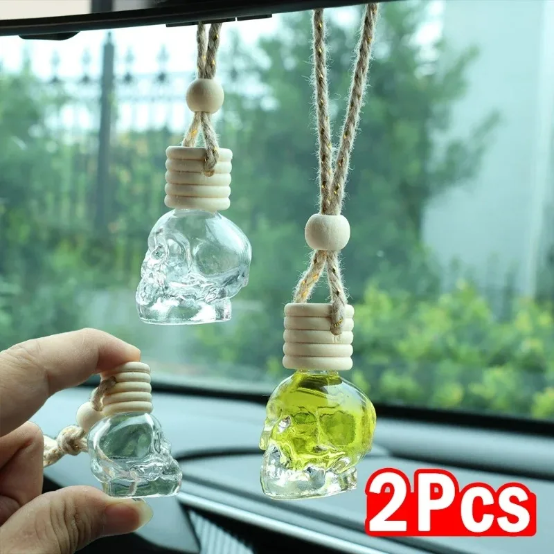 Car Perfume Bottle Creative Skull Air Freshener Scent Hanging Empty Bottle Rearview Mirror Pendants Auto Interior Accessories