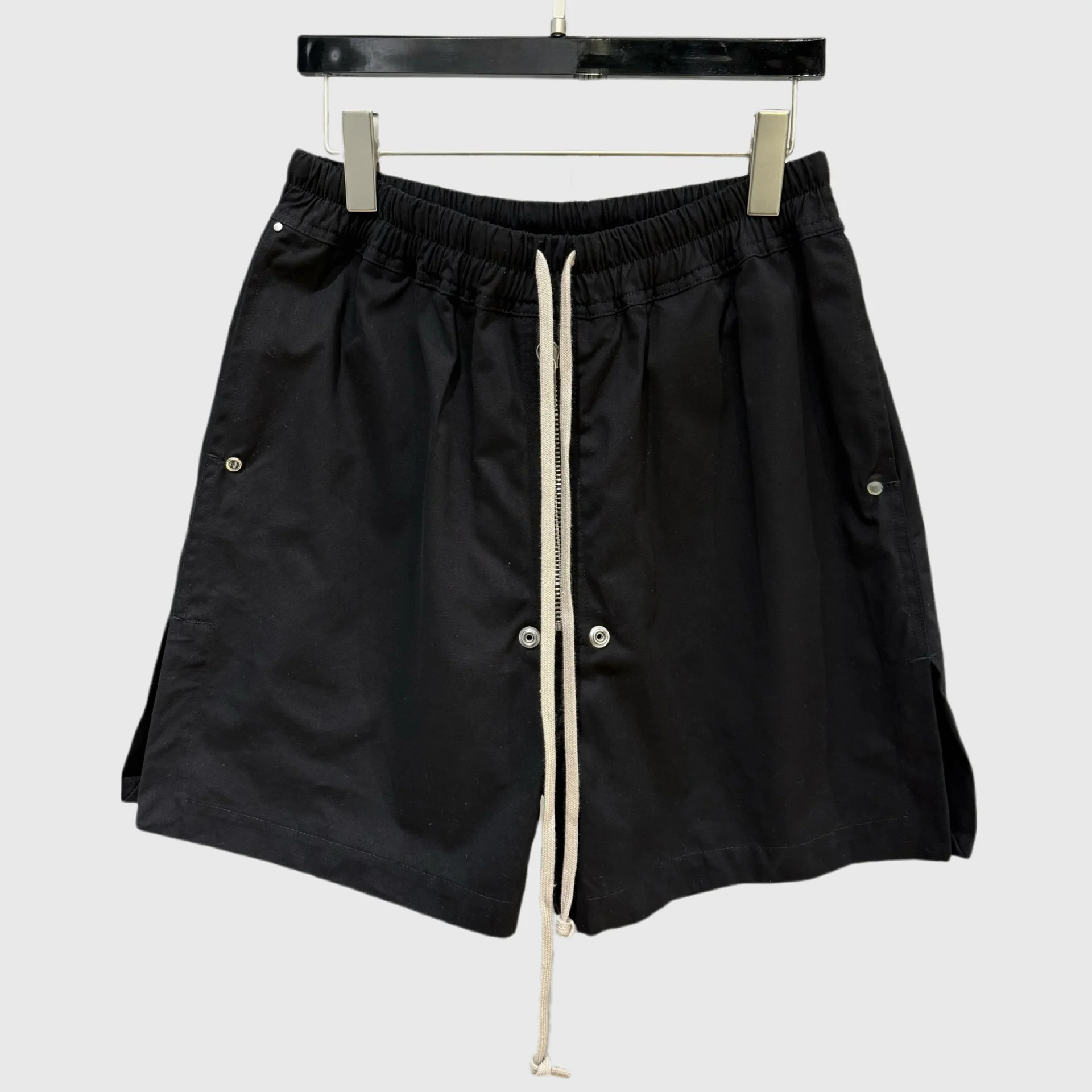 

Classic Black Woven Zipper Functional Work Pants Men's Split Loose Casual Shorts Youth Summer Trend Straight Leg Cotton Shorts
