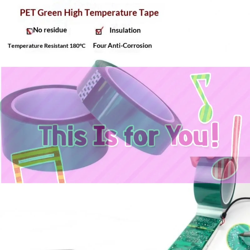 【HMA】33M/Roll PET Green High Temperature Tape Adhesive Masking Tape Heat Resistant Film For Painting Electroplating Protection