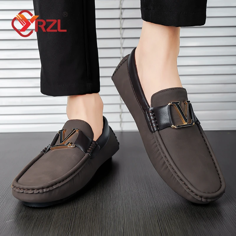 YRZL-mocasines de cuero Artificial hechos a mano para hombre, zapatos planos informales de lujo, cómodos, sin cordones, para conducir