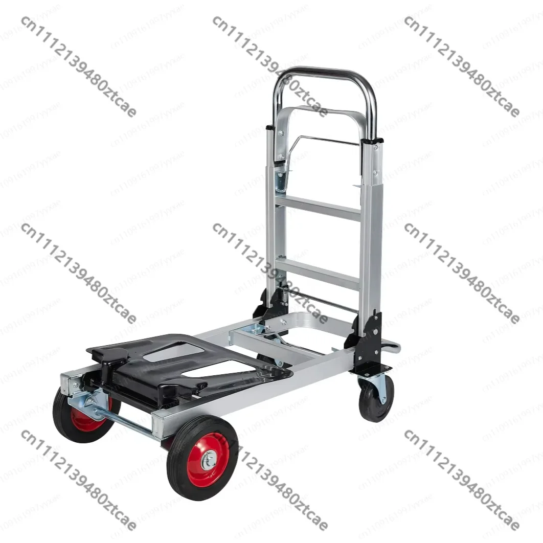 Portable Folding Hand Trolley Four Wheel Aluminum Frame Hand Truck Large Capacity Easy Moving Shopping Warehouse Transport Cart