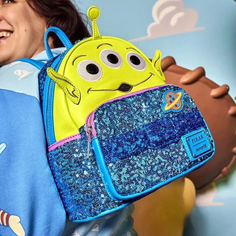 ディズニートイストーリーミニバックパック女性、エイリアン、ラウンジフライ、キラキラ、ダブルストラップ、ショルダーバッグ、財布、学校、かわいい、漫画
