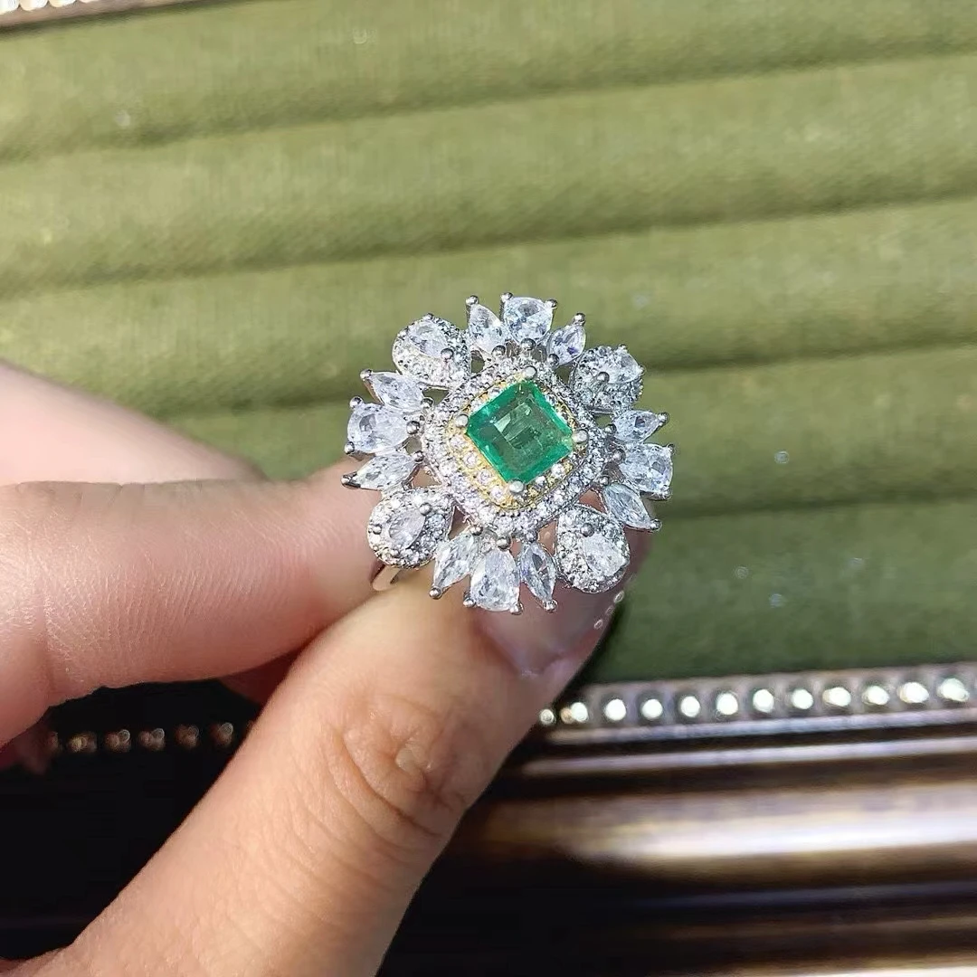 

KJJEAXCMY Natural Colombian Emerald women's Women's Ring S925 Pure Silver Exquisite Inlaid High Clarity Gems Support Testing