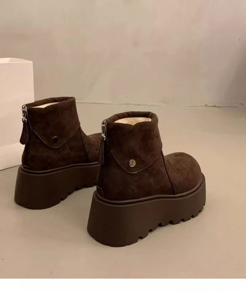 2025, neue Plateau-Schneestiefel für Damen, warme, pelzige, gefütterte Winterschuhe, modische Stiefel mit dicker Sohle und mittlerer Wade – Detail 5