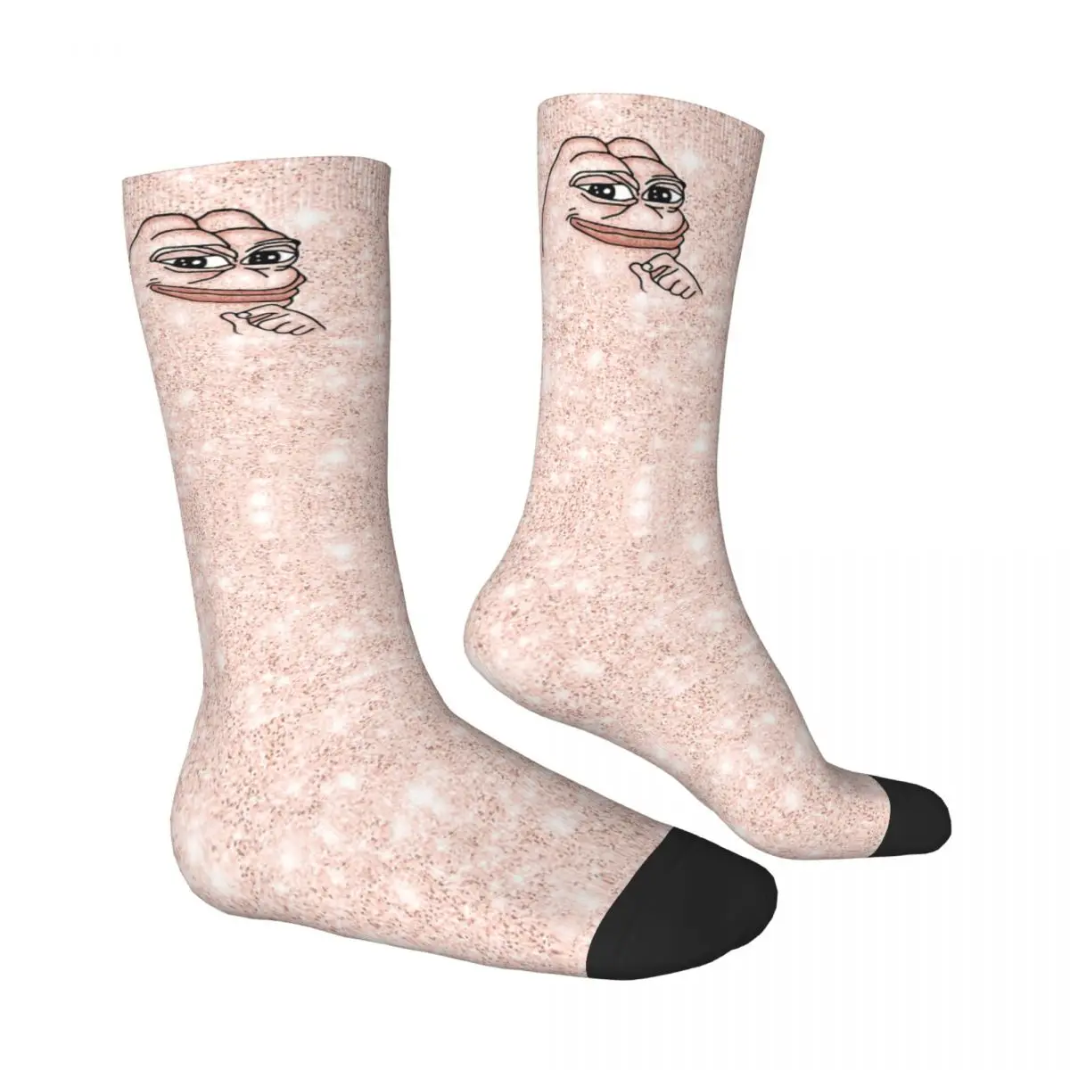 Rare Pink Swag Glitters Rose Gold Metal With Smug Face Pepe The Frog Unisex Winter Socks Running Happy Socks street style Crazy