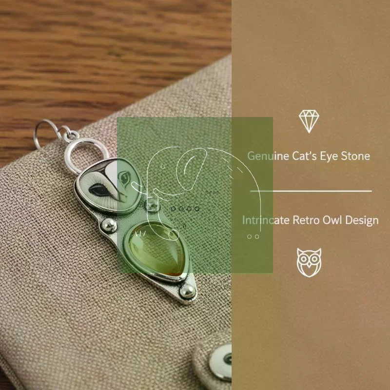 Owl Earrings Retro Silver Barn Dangle Natural Yellow Citrine Inlay Daily Wear Party Gift For Women Fashion Jewelry Cute