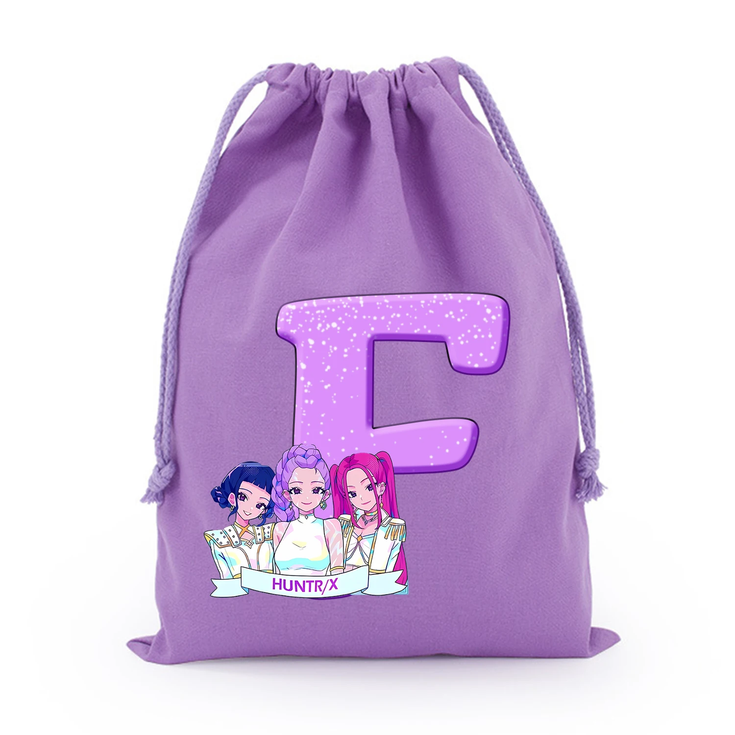 KPop Demon Hunters Borsa con coulisse Borsa regalo per cartoni animati Custodia con coulisse Borse portaoggetti in cotone per bambini Borse viola di grande capacità Kawaii