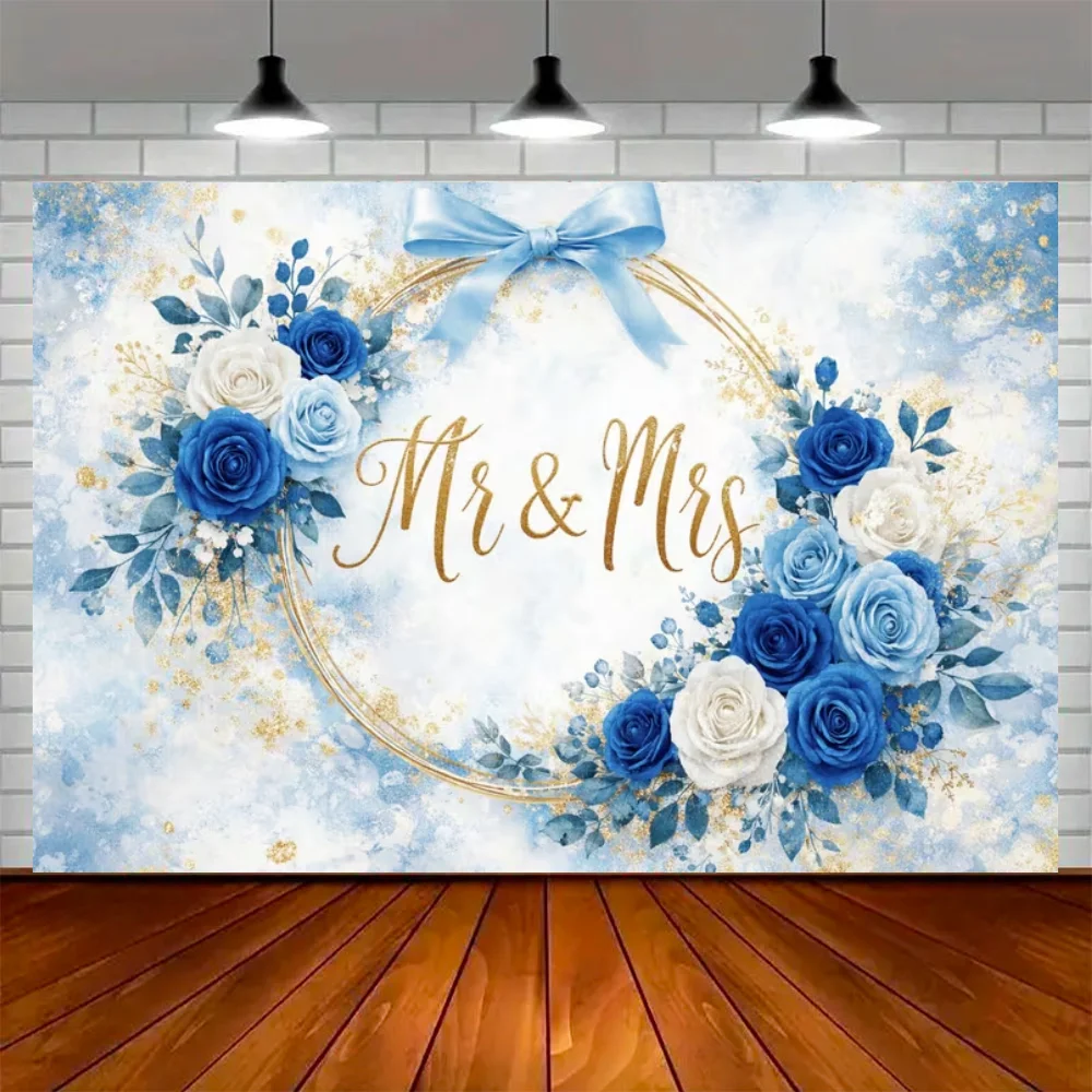 Wedding Theme Party Decoration Background Mr. And Ms. Rose Flower Rings Cake Engagement Backdrop Garden Wall Hanging Banner Prop