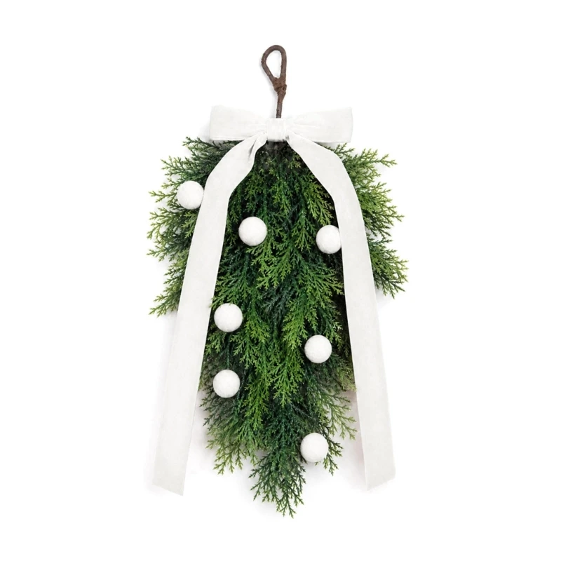 Christmas Entry Swag with Fabric Bowknot and Faux Needle Sprigs JOMD