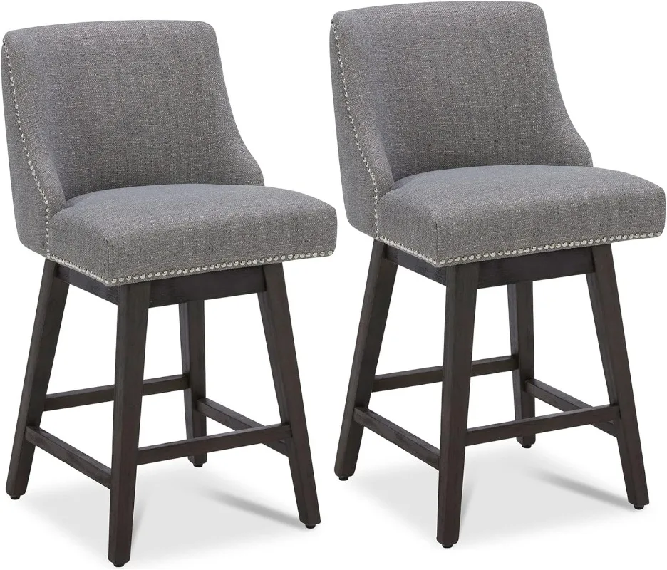 

Counter Height Swivel Barstools FSC Certified 26" H Seat Height Upholstered Bar Stools Set of 2 Fabric in Fog