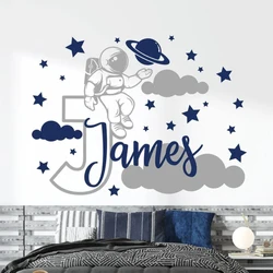 Custom Name Cartoon Space Astronaut Star Cloud Wall Sticker Decal Boy Room Baby Nursery Kids Playroom Home Decor