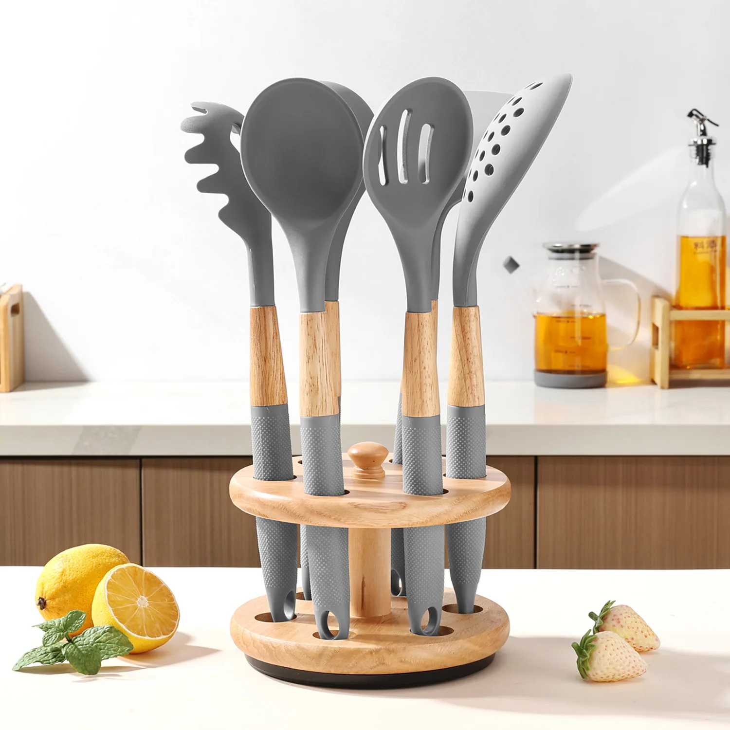 Silicone kitchenware 7-piece set, does not hurt the pot, spatula spoon set, rotating rack kitchen cooking set