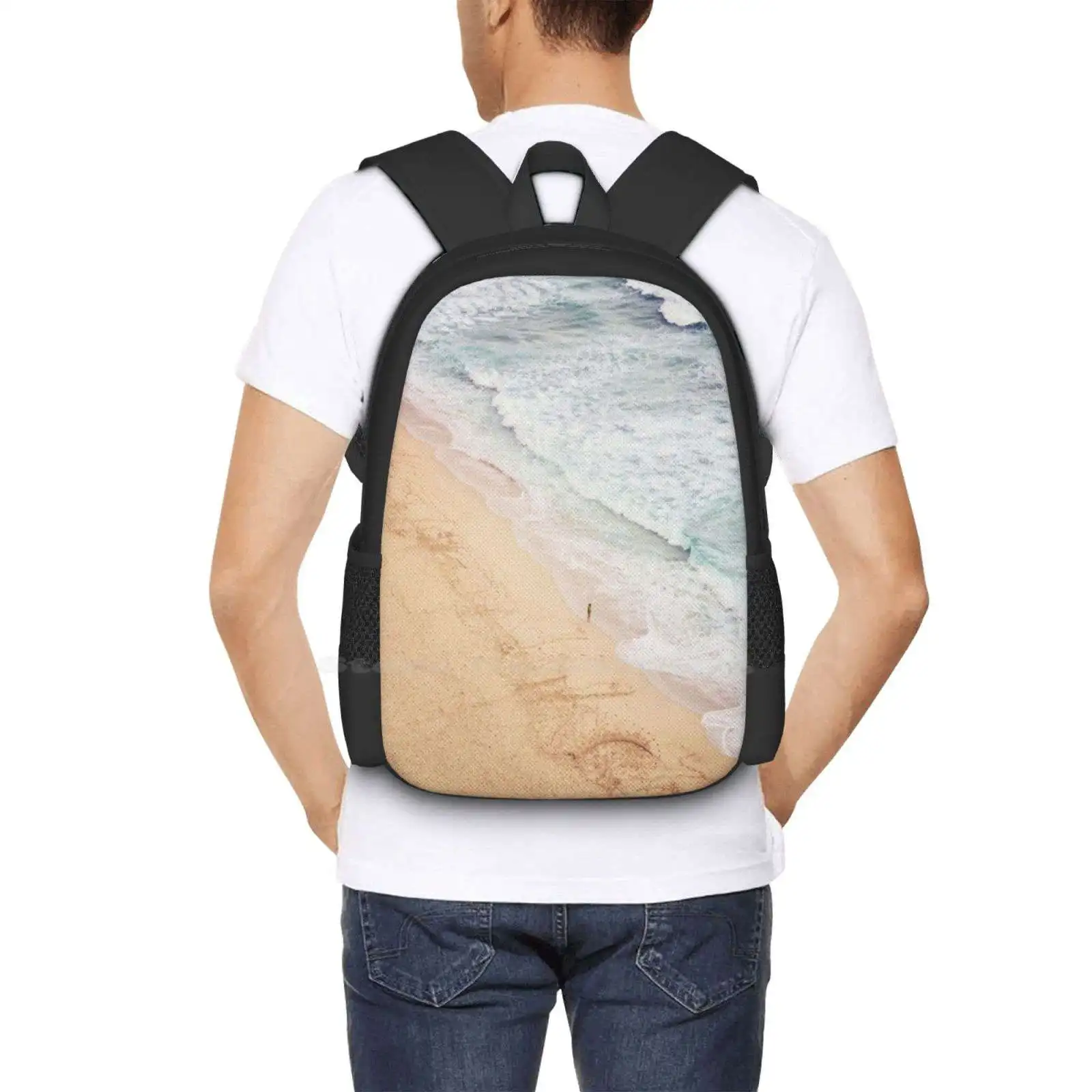 View Of Pedn Vounder. Teen College Student Backpack Pattern Design Bags Seascape Beach Sandy Uk Cornwall Pedn Vounder Lone