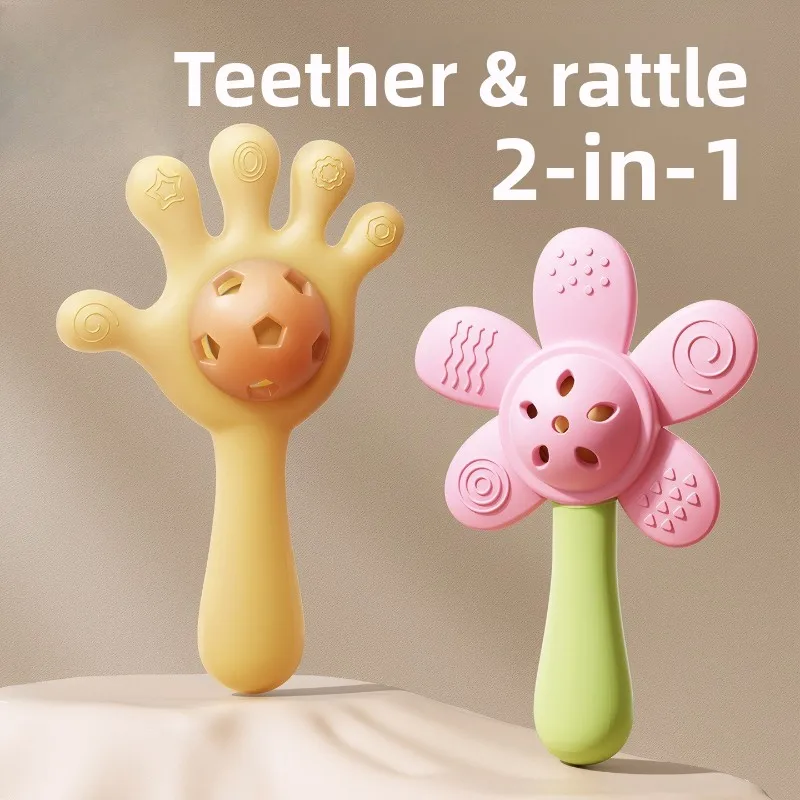 

Детская силиконовая погремушка для ладони и игрушка для прорезывания зубов — безопасный, устойчивый к укусам артефакт для измельчения зубов, милая музыкальная сенсорная игрушка для младенцев