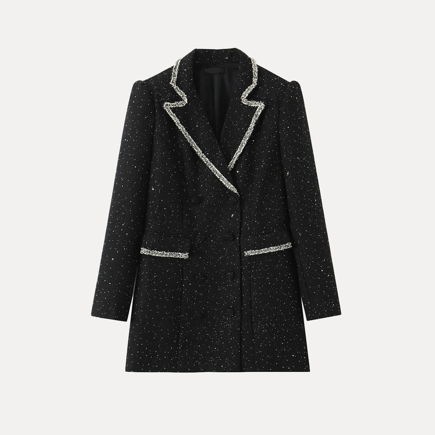 بدلة بحزام مرقعة بالترتر من Faionable Jaet للسيدات لخريف 2025 Z بدلة نسائية طويلة غير رسمية