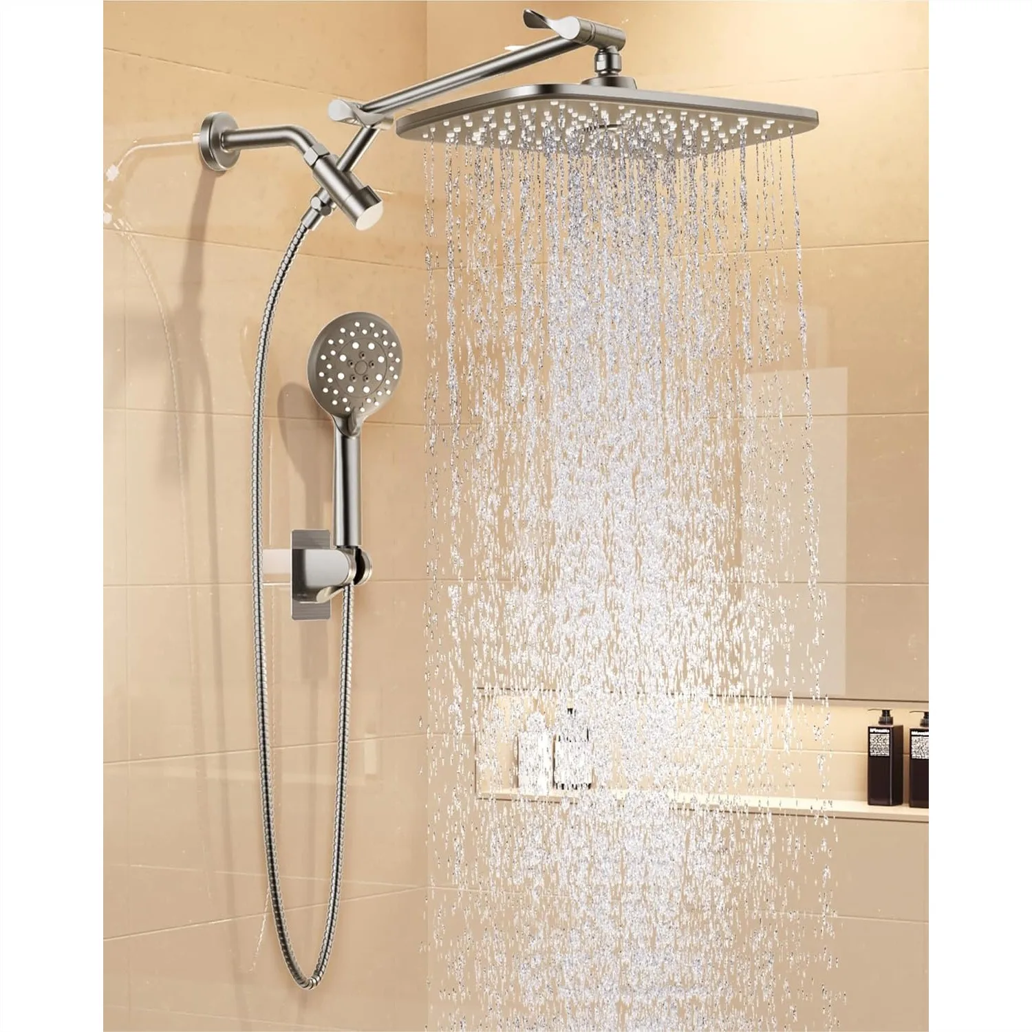 

11.8" Rain Shower Head with Handheld, High Pressure Dual Shower Combo with 15" Metal Extension Arm, Multi-Spray Modes, 6 ft Hose