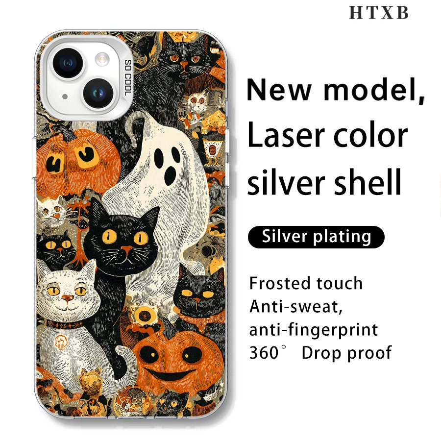 شاشة مليئة برسومات خطية للقطط والقرع حافظة هاتف لهاتف iPhone 17 إلى 11 Pro Max Plus #4