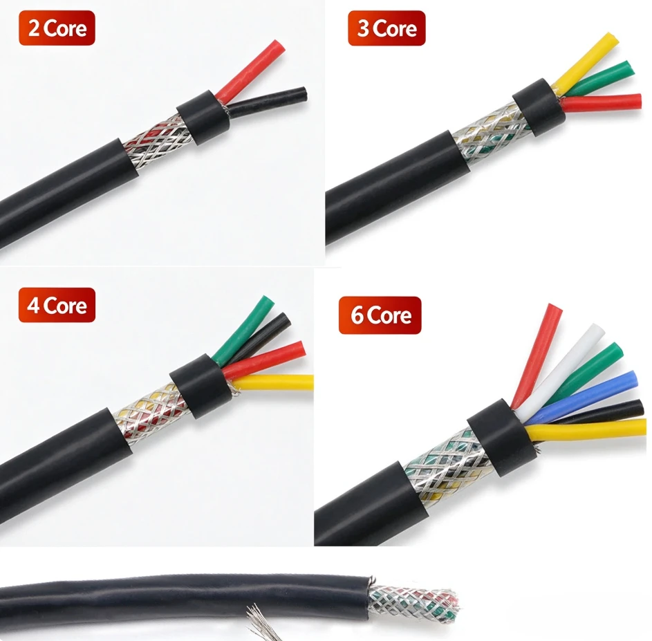 1/5/10M High‑Temperature Silicone Shielded Cable Tinned Copper Multi‑Core Wire -60~200℃ Anti‑Interference Flexible Sq 0.3~2.5mm