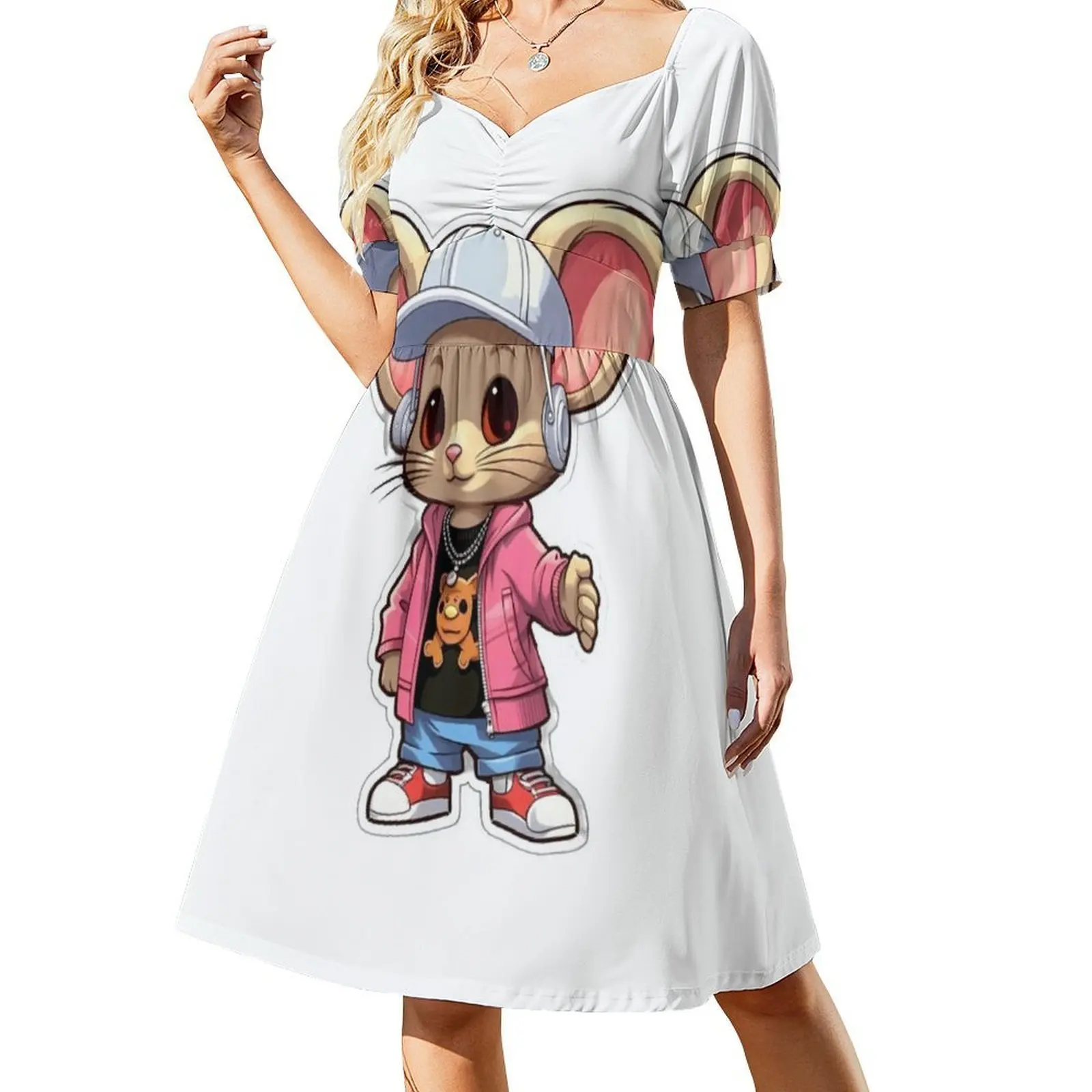 Kpop الهيب هوب ماوس 3 فستان سموك الأزهار للنساء الربيع الصيف فستان كاجوال للحزب لطيف كول الهيب هوب Kpop ماوس الإناث #2