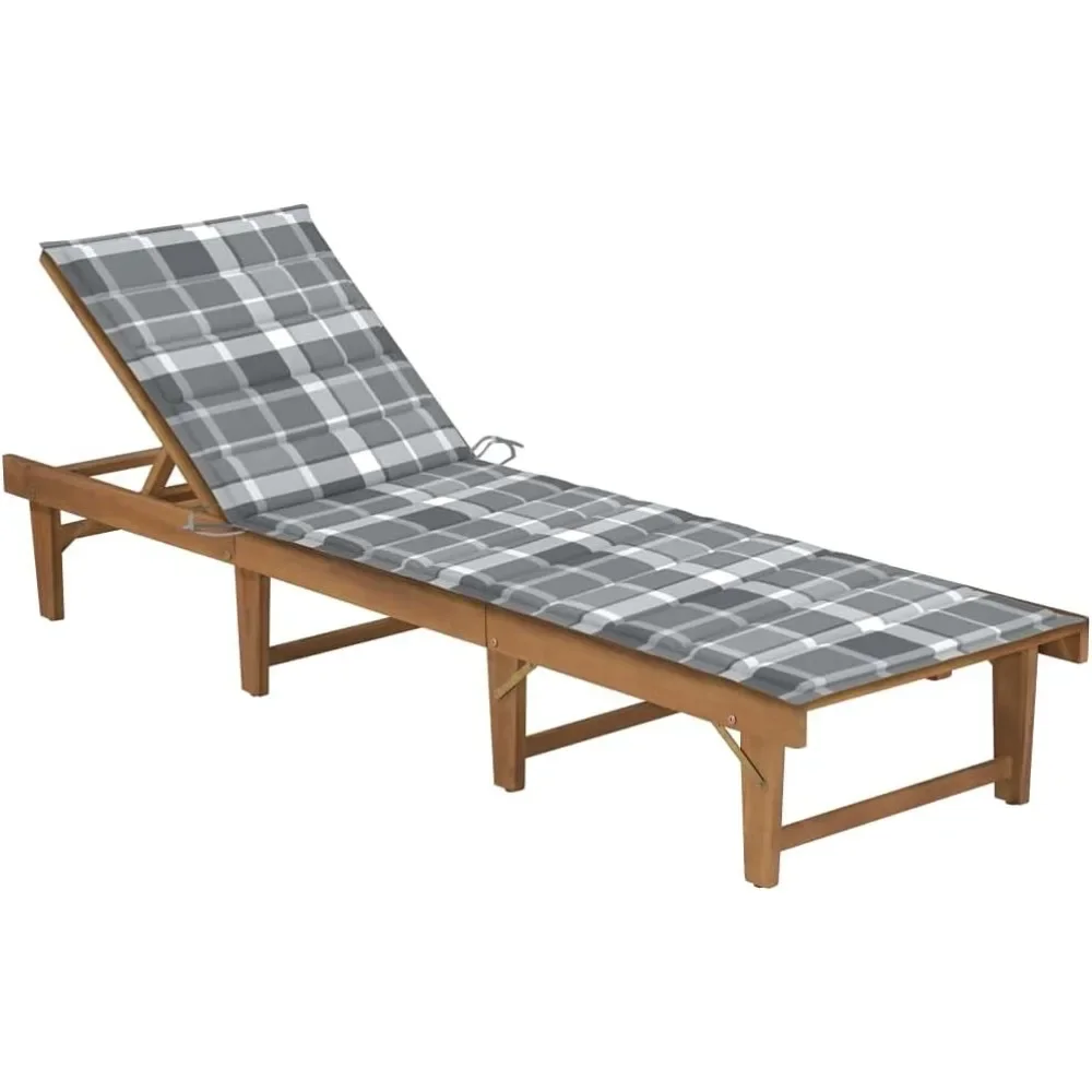 Folding Sun Lounger with Cushion Solid Acacia Wood,Rustic Acacia Wood Sun Lounger with Adjustable Backrest and Cushioned Comfort