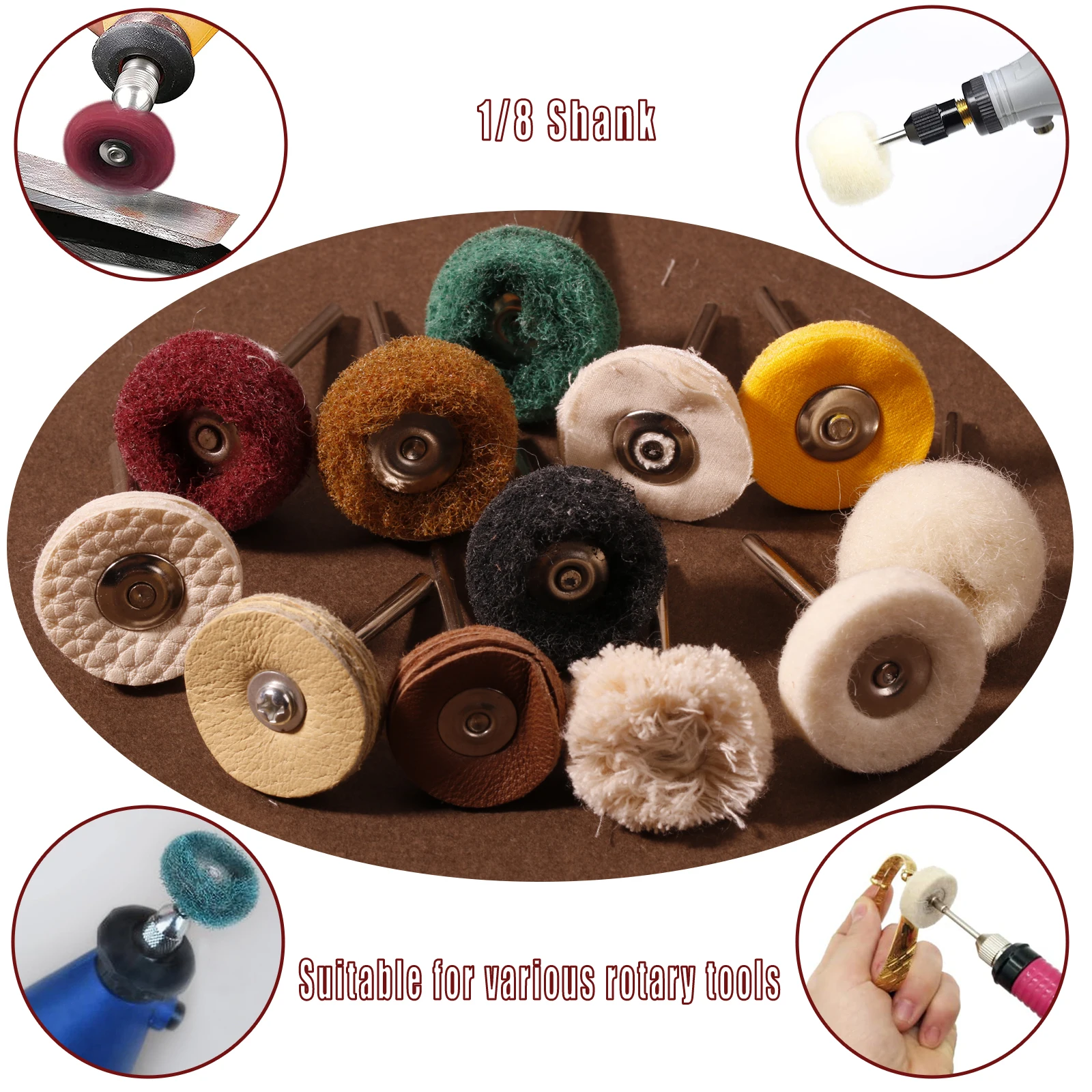 20pcs Abrasive Buffing Wheel Polishing Polishing Grinding Sanding Head For Dremel Rotary Tool Drill Accessories