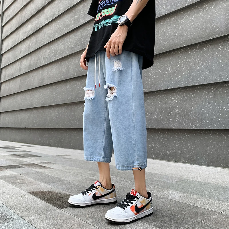 

Men's Outdoor Loose and Comfortable Seven Quarter Straight Leg Jeans Summer Daily Outdoor Sports Casual Breathable Jeans