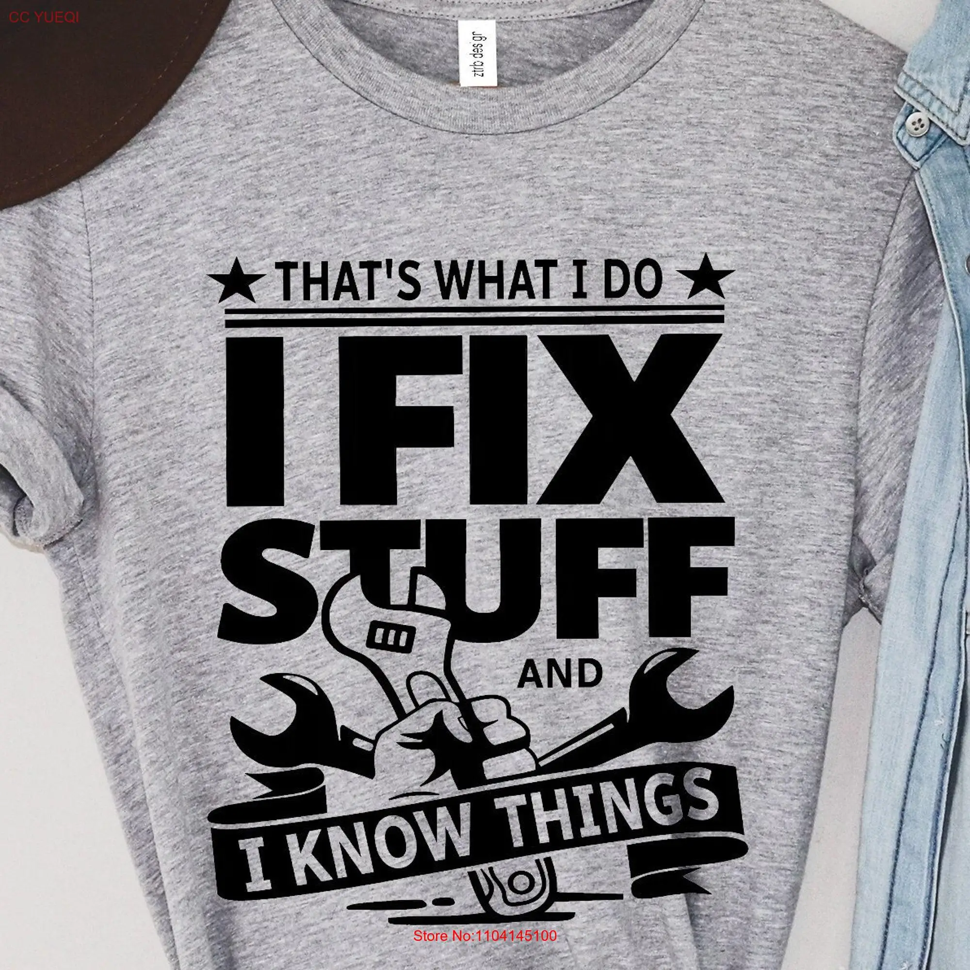 Funny Mechanic I Fix Stuff And Know Things GifT T Shirt Humor Dzień Ojca sarkastyczne cytaty długi lub krótki rękaw