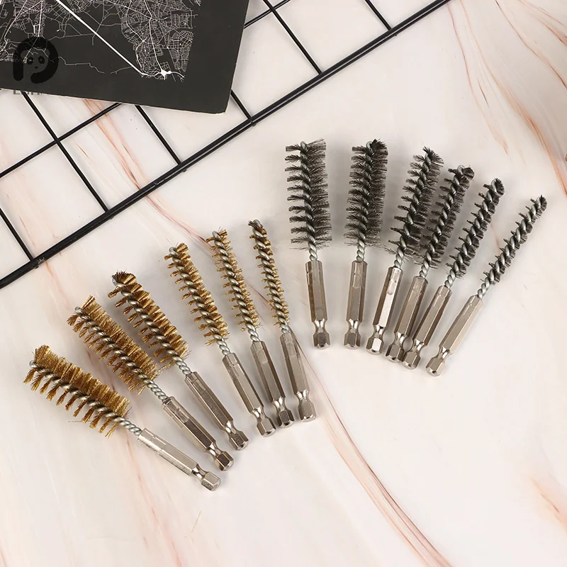 6pcs Wire Brush Hexagonal Brush Wire Brush Hexagonal Handle Pipe Brush Set Tool