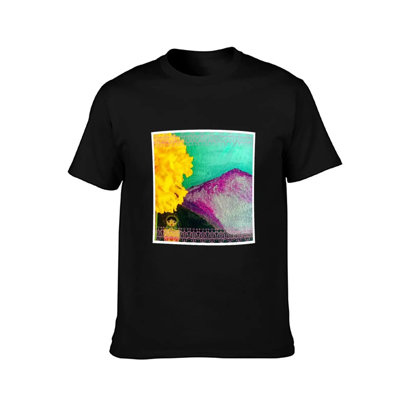 Purple Mountain Marigold Matryoshka Girl T-Shirt Summer Casual Cotton Tee Oversized Streetwear Tops Vintage Graphic Print