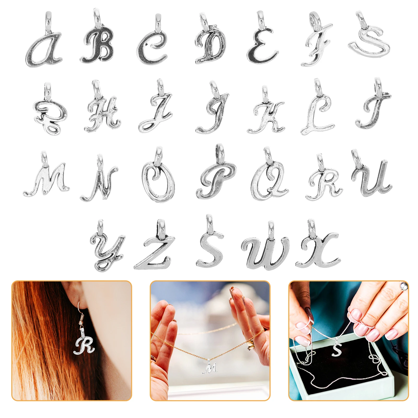 

26 Pcs Letter Pendant Fashion Charms for Jewelry Making Necklace Jewellery Zinc Alloy Alphabet