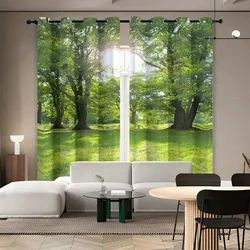 2PC high blackout perforated curtains, double-sided matte, bedroom, balcony, living room, sunny forest and natural green space