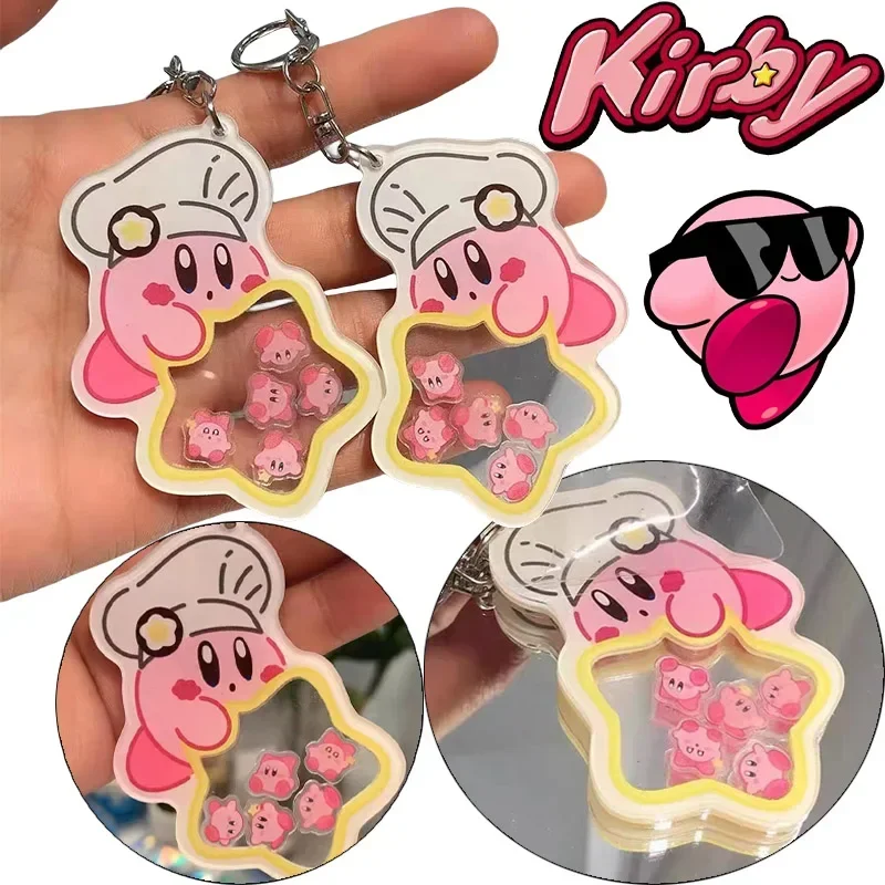 Kirby Anime Keychain Acrylic Women Men Key Chain Cartoon Cute Double Sided Pendant Key Holder Jewelry for Kids Birthday Gifts