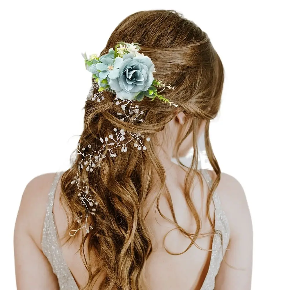 Bridal Hair Combs Rustic Wedding Floral Women Stimulation Flower Leaf Hair Comb Hairpins Brides Wedding Elegant Hair Accessories