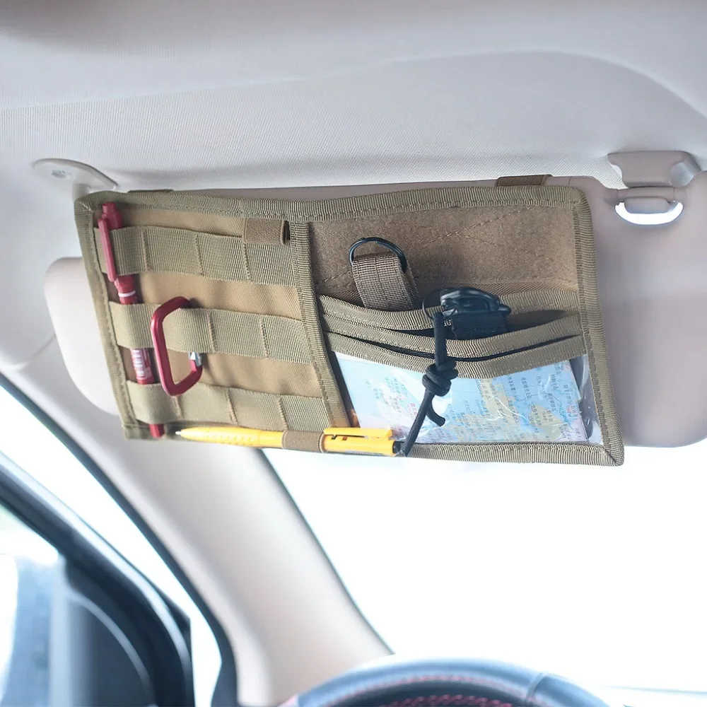 MOLLE Vehicle Sun Visor Panel EDC Tool Pouch CD Storage Bag Truck Car Sun Visor Organizer Auto Gear Hunting Accessories Holder