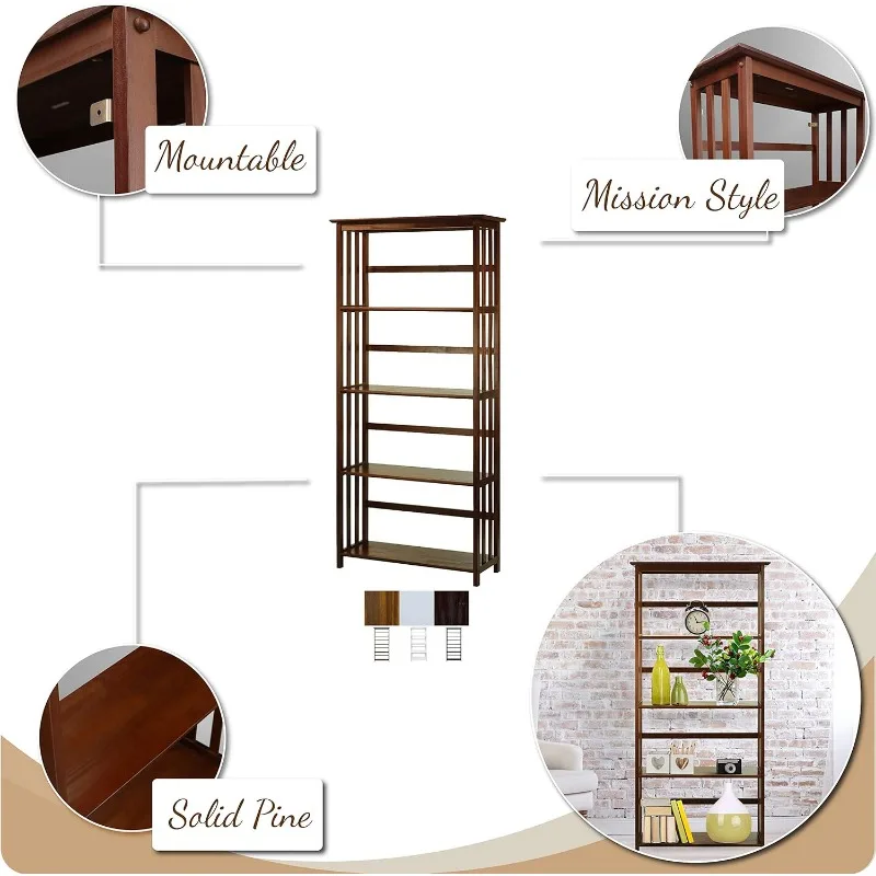 Mission Style 5-Shelf Bookcase,