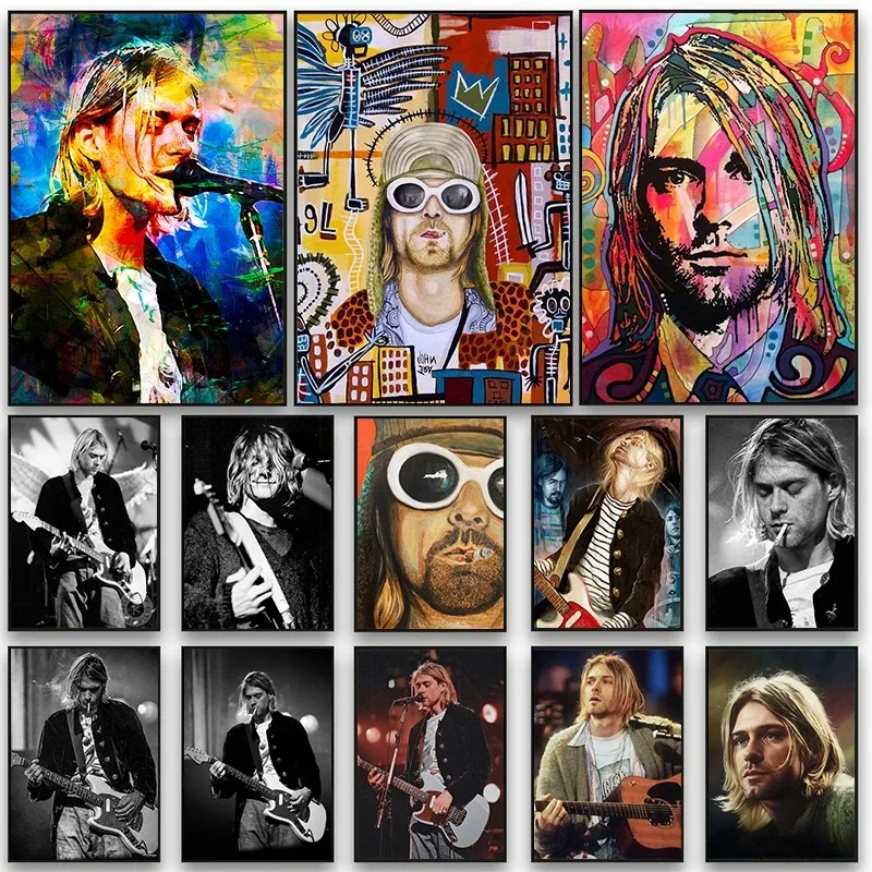 Kurt Cobain Singer Graffiti Poster Rock Band Room Bar Cafe Vintage Posters Canvas Painting Wall Art Pictures Print Decoration