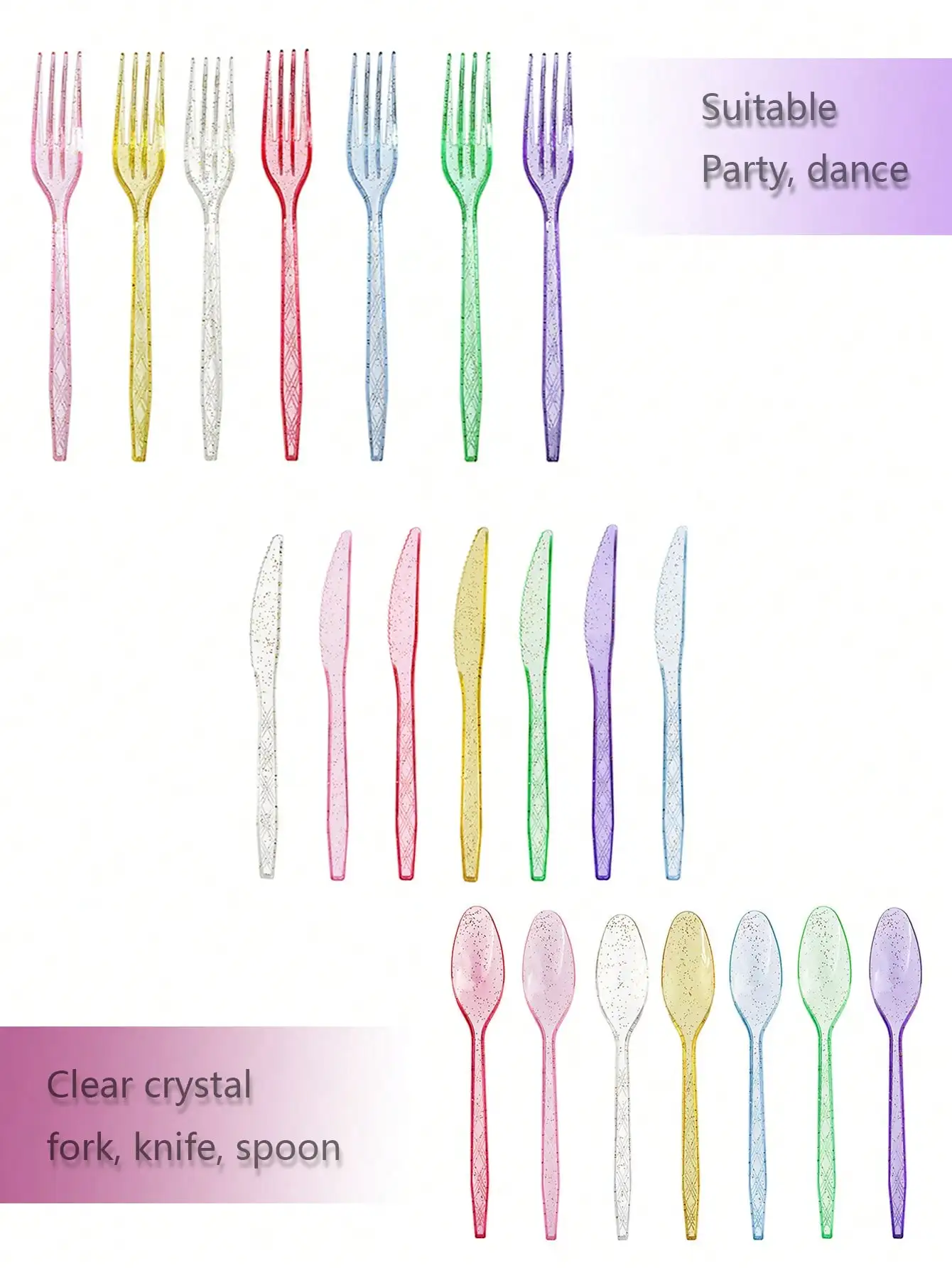 【セール中】クリスタル使い捨て食器スプーンフォークナイフ適切な誕生日パーティーダンス結婚式ディナー家族の集まり友人の集まり