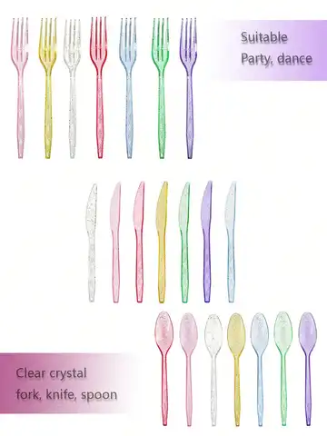 Crystal Disposable Tableware Spoon Fork Knife Suitable for Birthday Party Dance Wedding Dinner Family Gathering Friends Gatherin